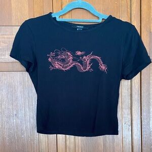 Forever 21 Black Tee with Red Dragon Graphic
